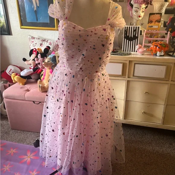 ✨ Unique Vintage Pink Iridescent Heart Party Dress | Size 10/12 ✨ - Picture 1 of 6